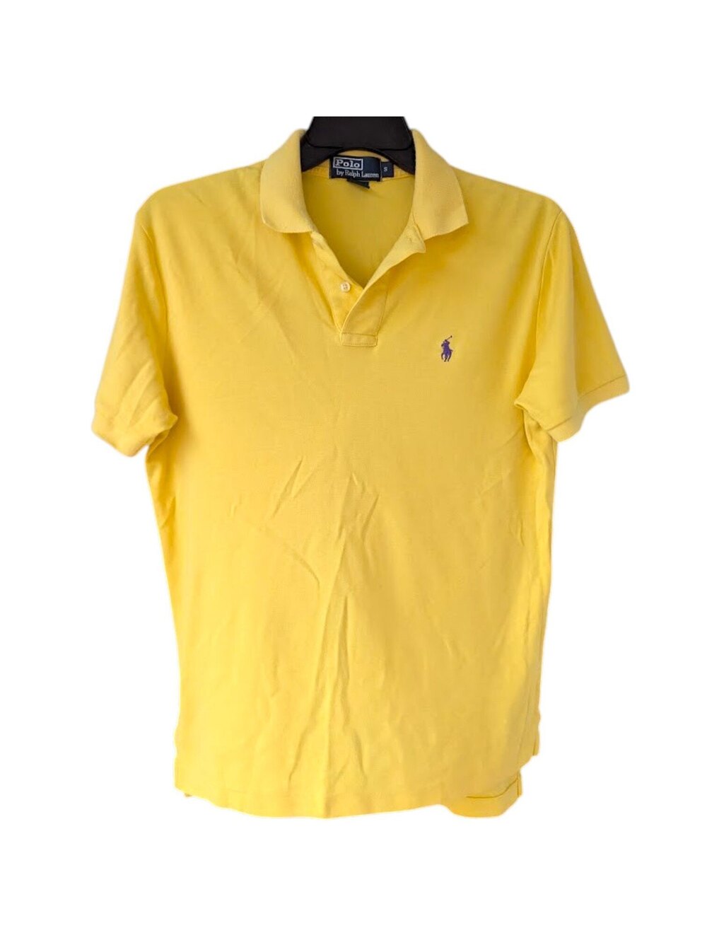 Vintage Polo Ralph Lauren Shirt Mens Small Yellow Purple Pony Polo Tee 22.5x27